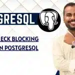 , featuring a smiling instructor beside the PostgreSQL elephant logo