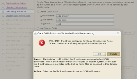 [INS-10201] Execution of 'GI Install' script failed